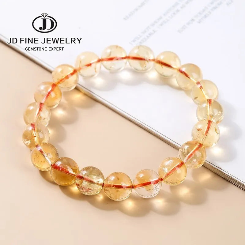 JD Natural Stone Citrines Beads Bracelet Women Yellow