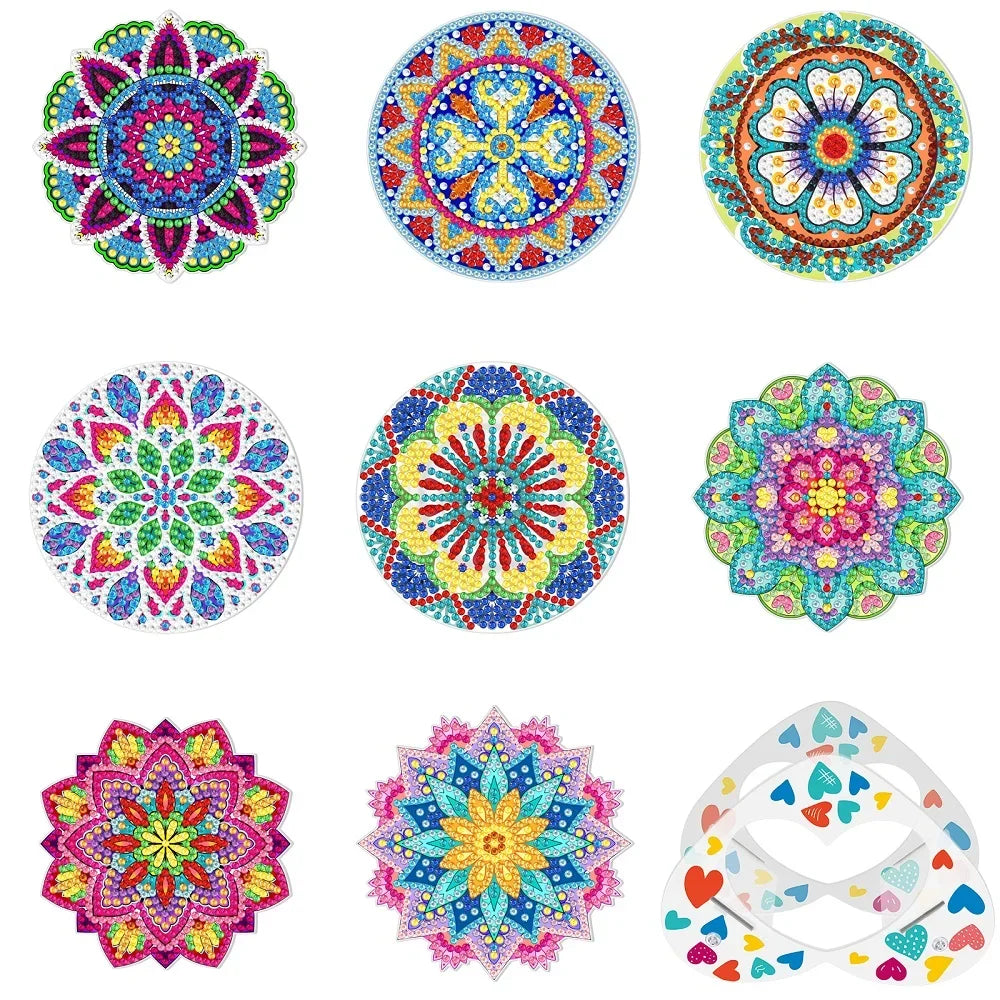 8Pcs DIY Diamonds Painting Coaster Animal Flower Non-slip
