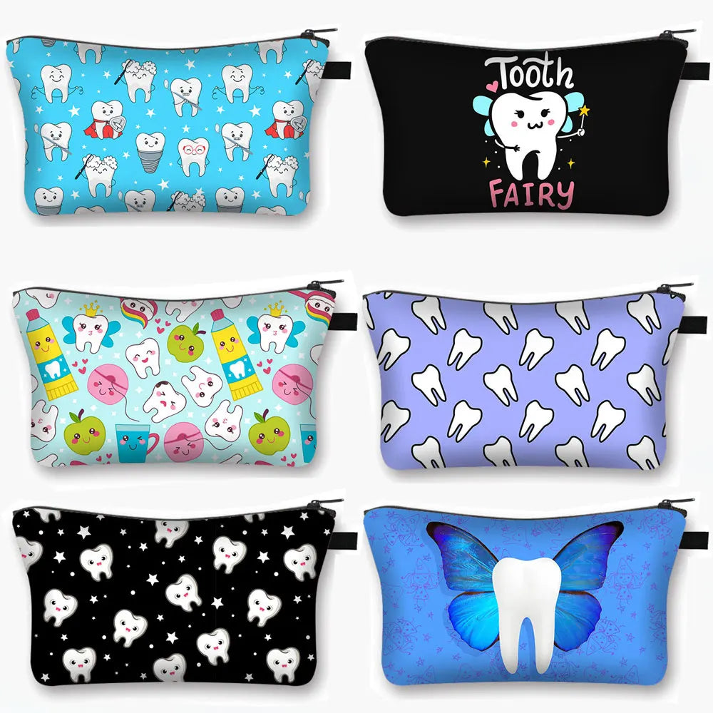 Cartoon Teeth and Tooth Fairy Print Cosmetic Case