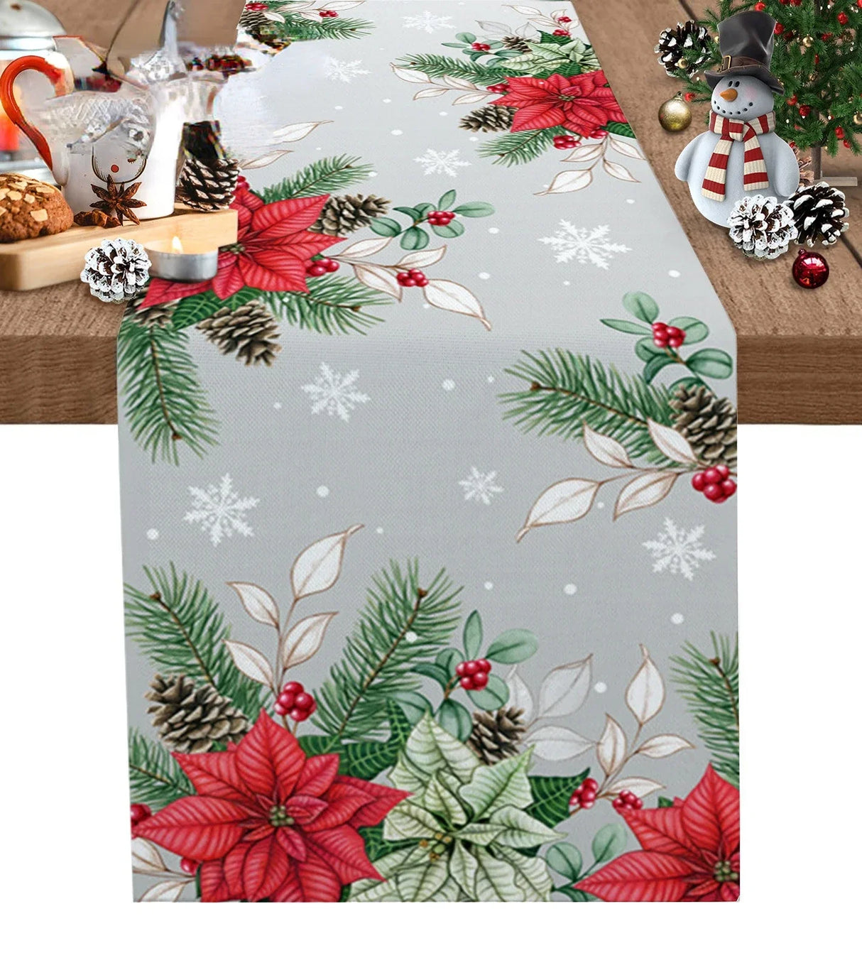 Modern Elegant Table Runner Eucalyptus Berries Robin Table