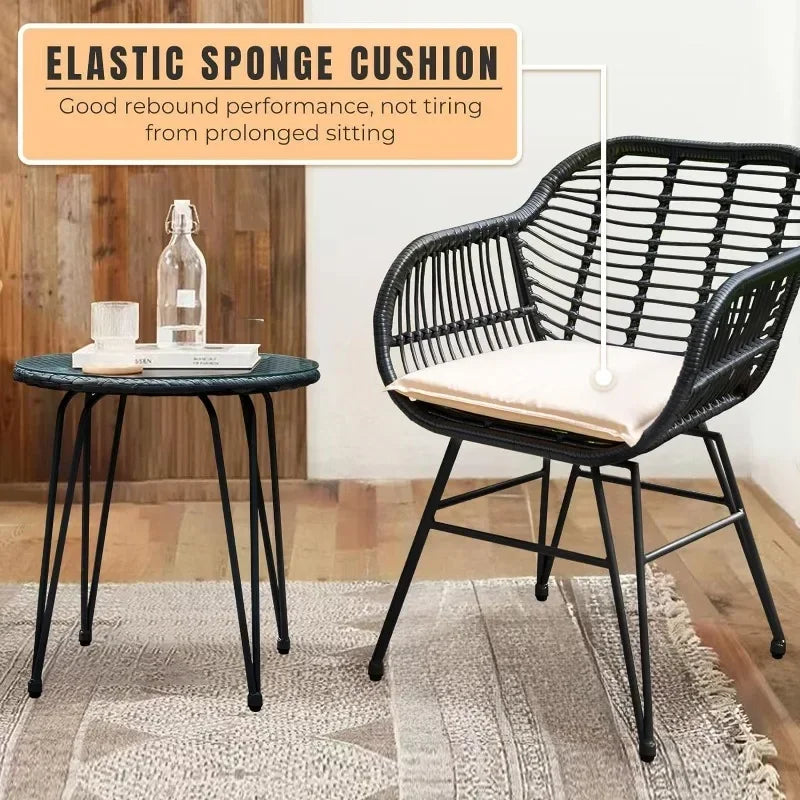 Leasbar 3 Piece Outdoor Wicker Conversation Bistro Set,