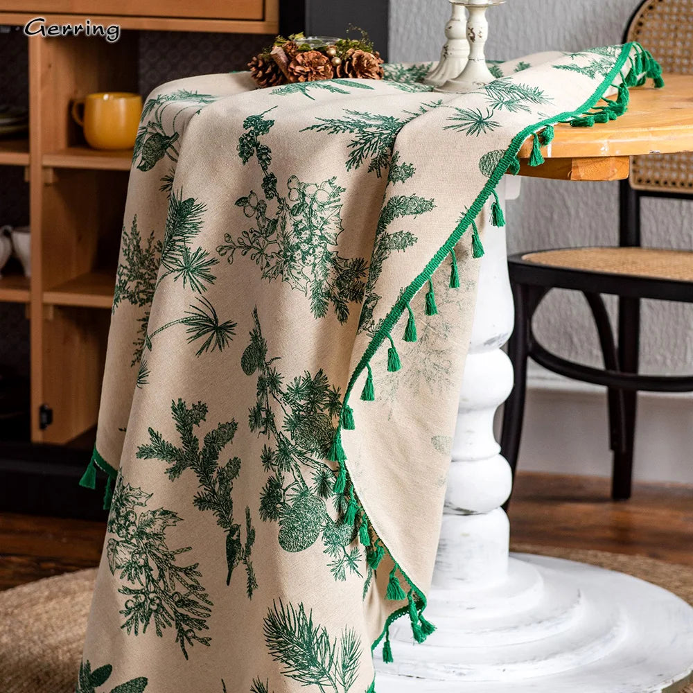 Gerring Cotton Linen Tablecloths Green Printed Table Cloth