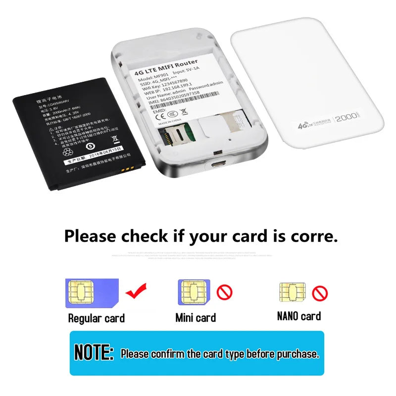 2100mAh Battery Car USB Sim Card Router 4g