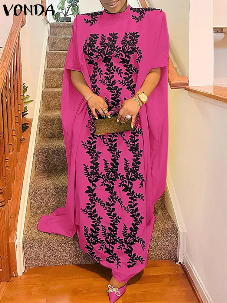 Plus Size VONDA Women Printed Maxi Dresses Summer