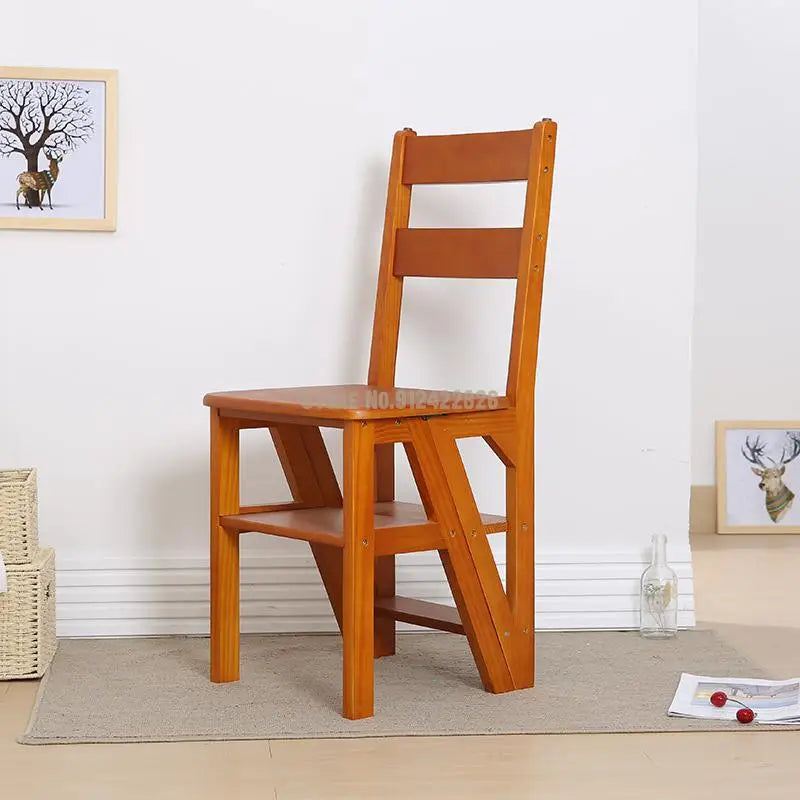 Solid Wood Household Multifunctional Folding Ladder Chair Indoor