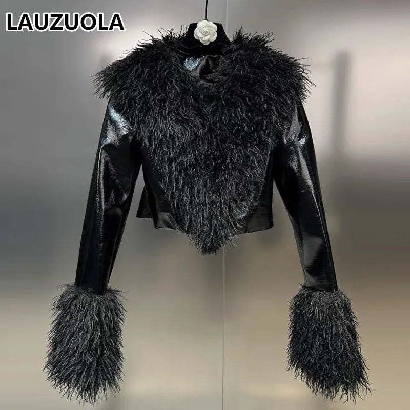 2023 New Autumn Winter Large Lapel Simulated Lamb