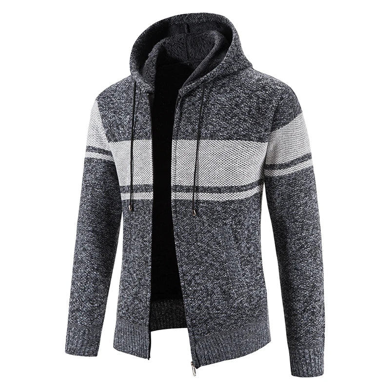 Male Knitted Casual Jackets with Hood Men's Sweater