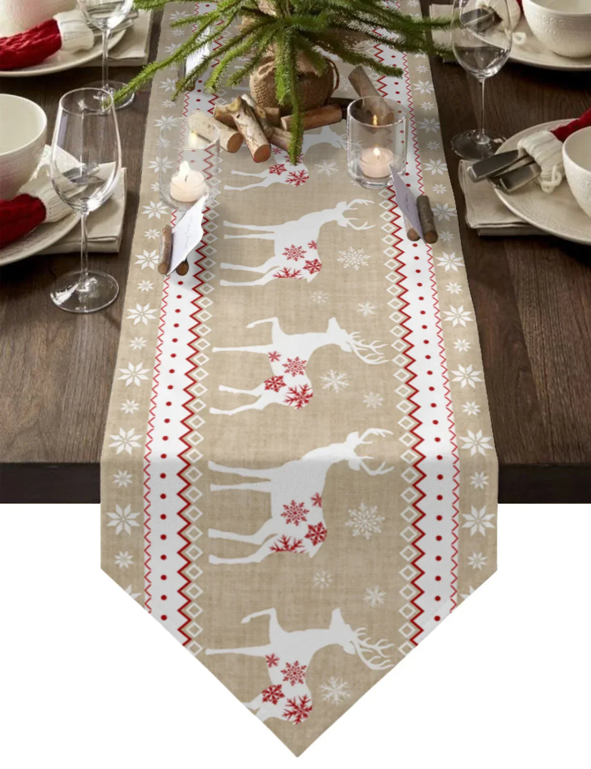 Christmas Snowflake Elk Linen Stain Resistant Table Runner