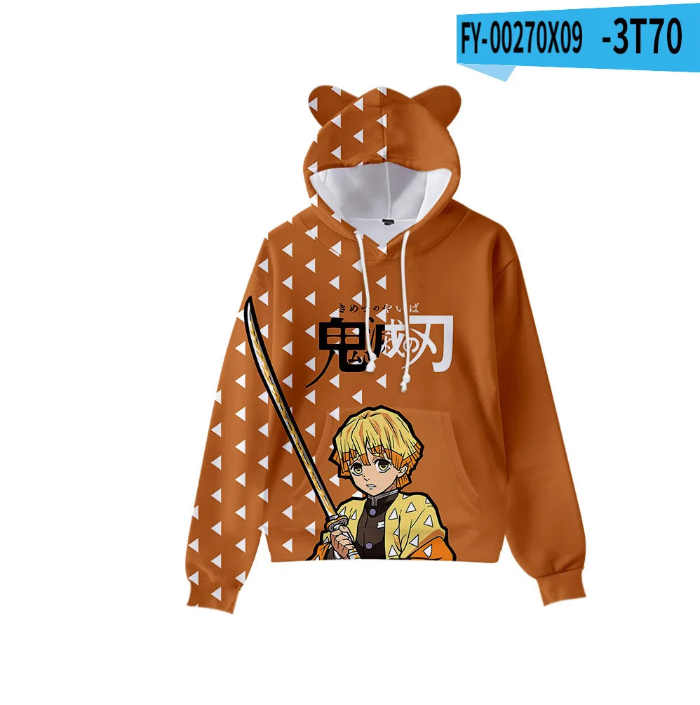 Anime Demon Slayer Hoodies Women Cat Ears Cartoon