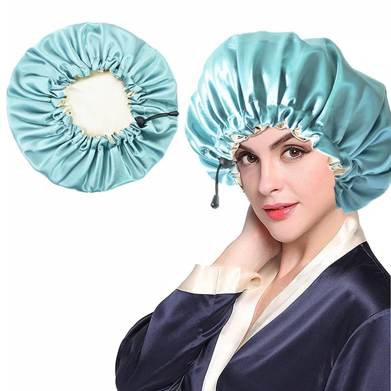 Ladies Satin Nightcap Solid Color Simple Drawstring Adjustable