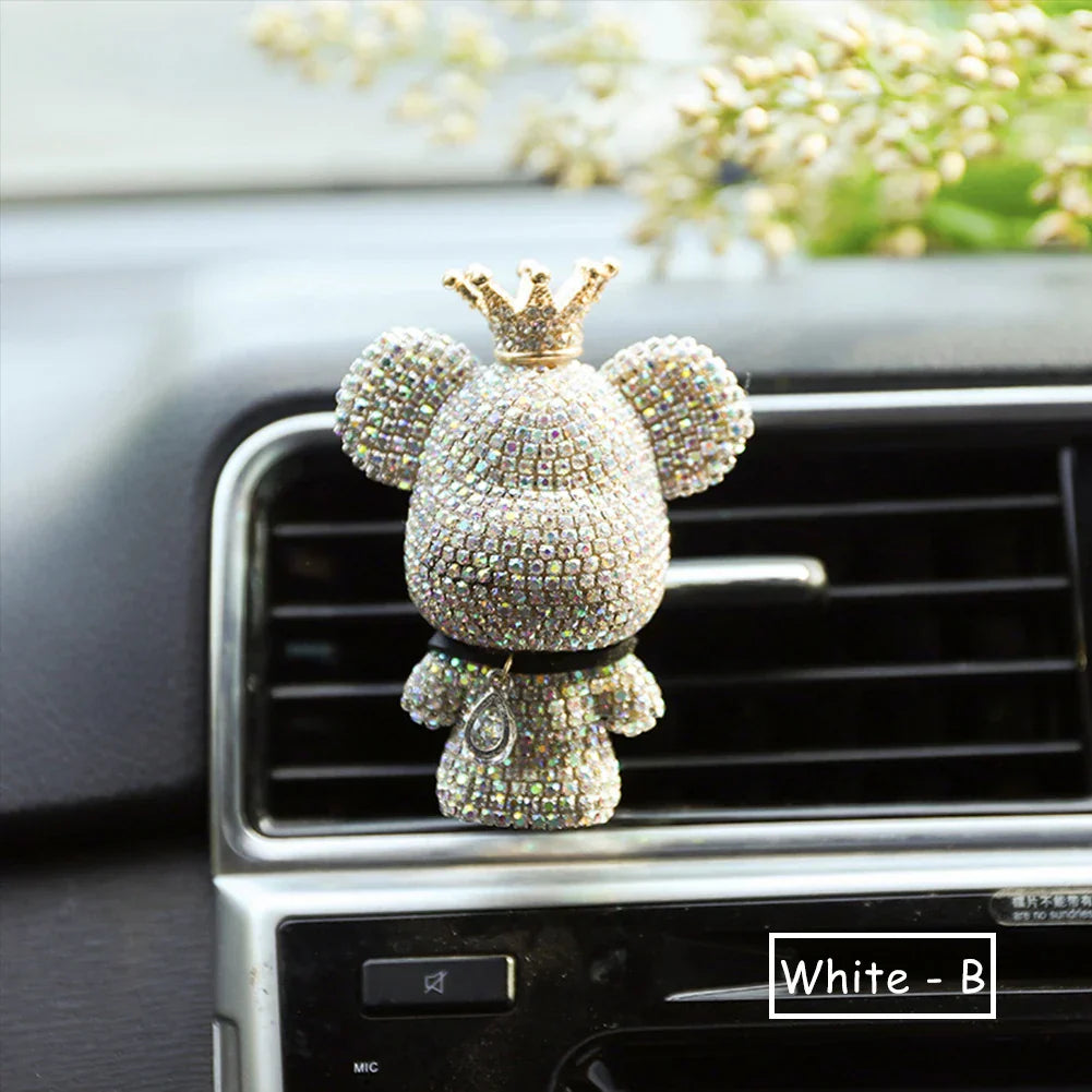 Cartoon Diamond Crystal Bow Bear Car Pendant Mirror