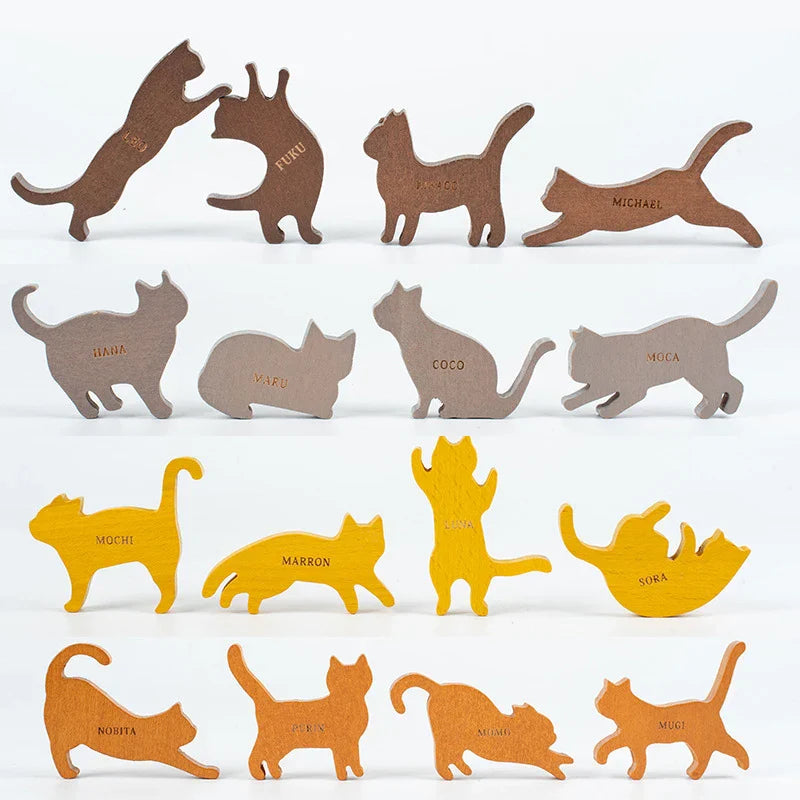 Montessori Stacking Blocks Wooden Toys Cat Balancing Games