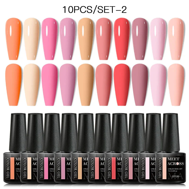 10Pcs Nude Glitter Gel Nail Polish Set Purple