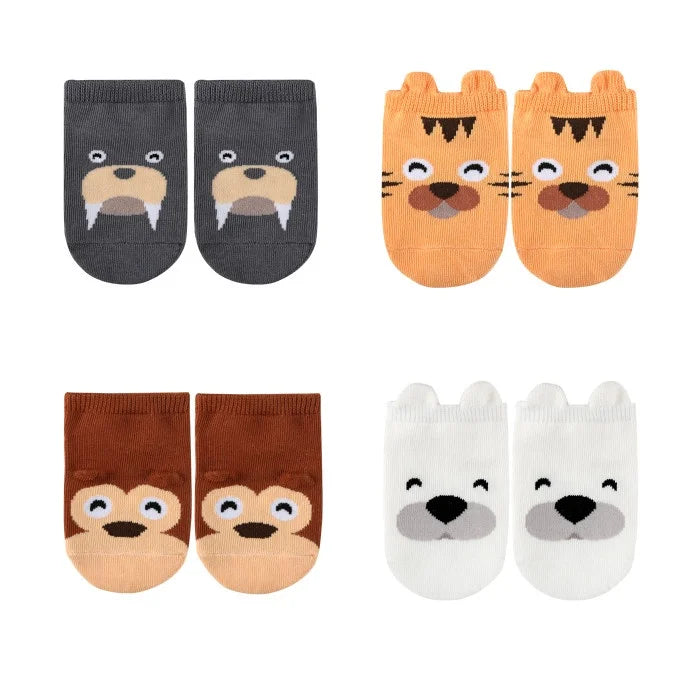 4Pairs/lot Cute Cartoon Non-slip Baby Socks Newborn Toddler