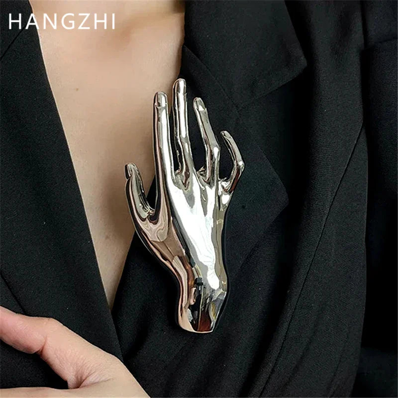 HangZhi Large Smooth Hand Palm Brooch Exaggerated Pin