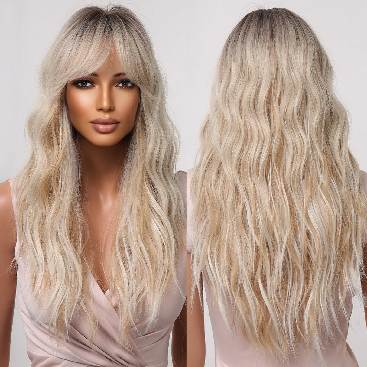 HAIRCUBE Long Ombre Brown Black Light Blonde Synthetic