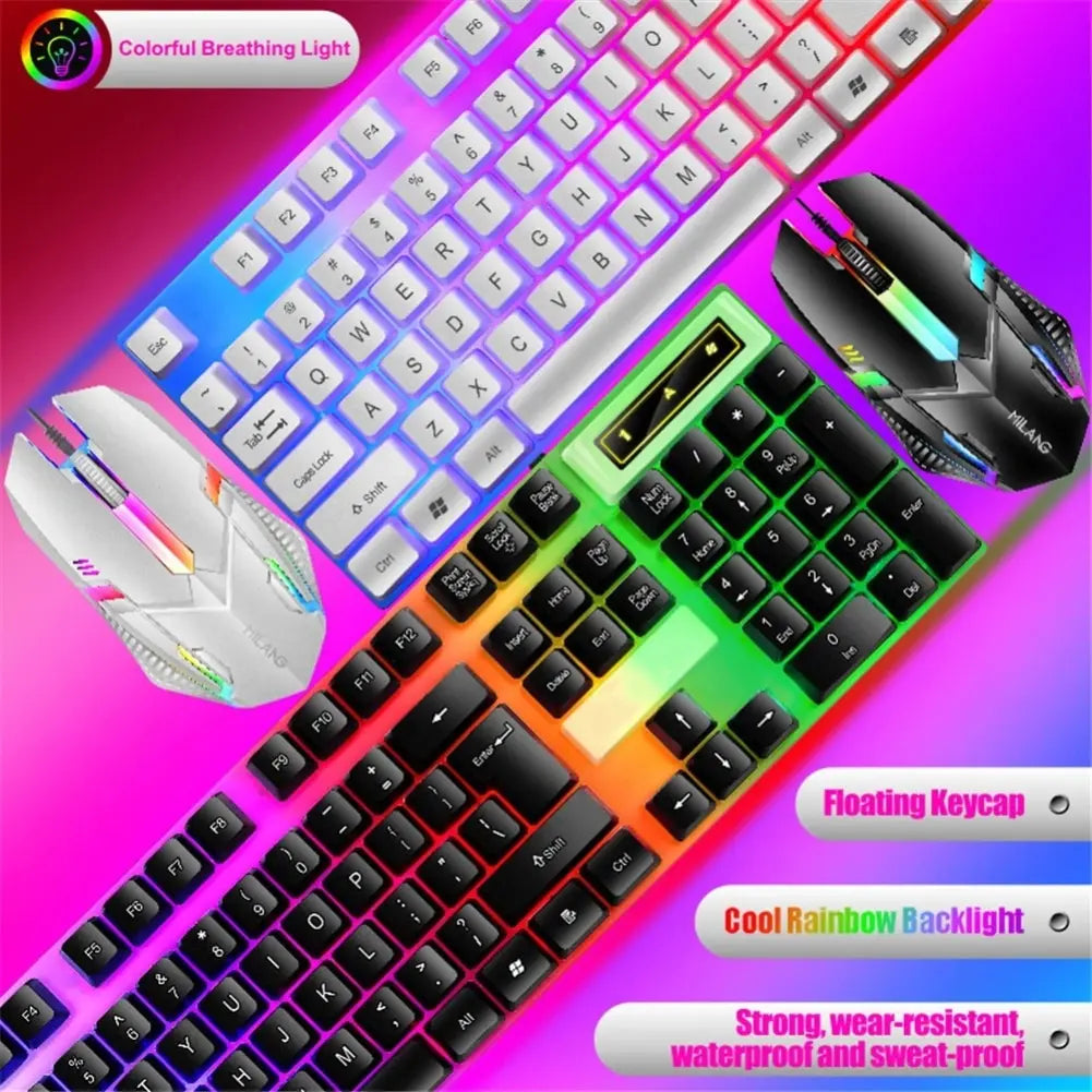 Rainbow Backlit Wired Keyboard and Mouse,Floating Keycap Strong,