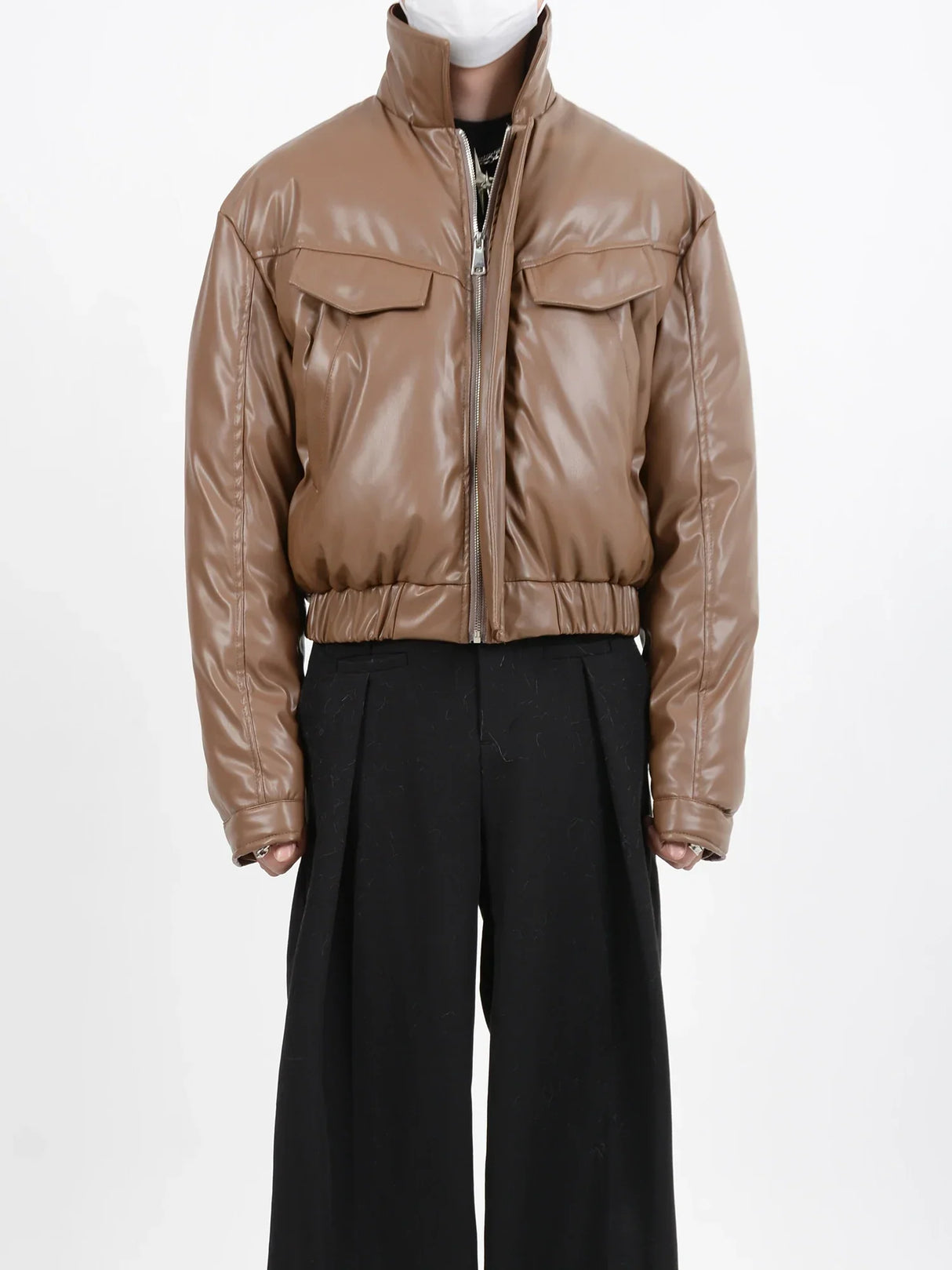 Dark Avant-Garde Style Clothes Pu stand-up Collar Leather