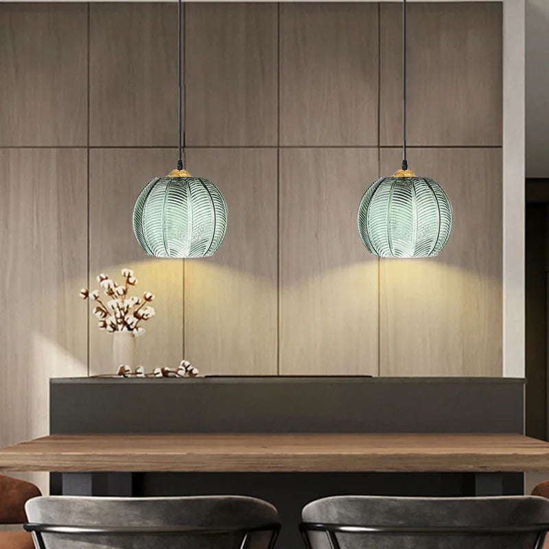 Nordic Glass Pendant Light Green Leaf Pattern Lighting