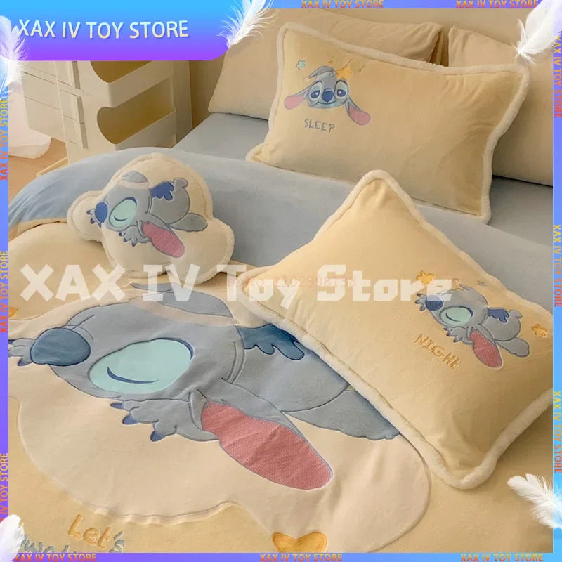 Cartoon Kawaii Disney Stitch Milk Velvet Four-piece Warm