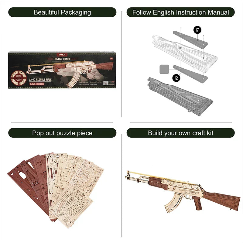 Robotime DIY 3d Wooden Puzzle Toy AK-47 Assault