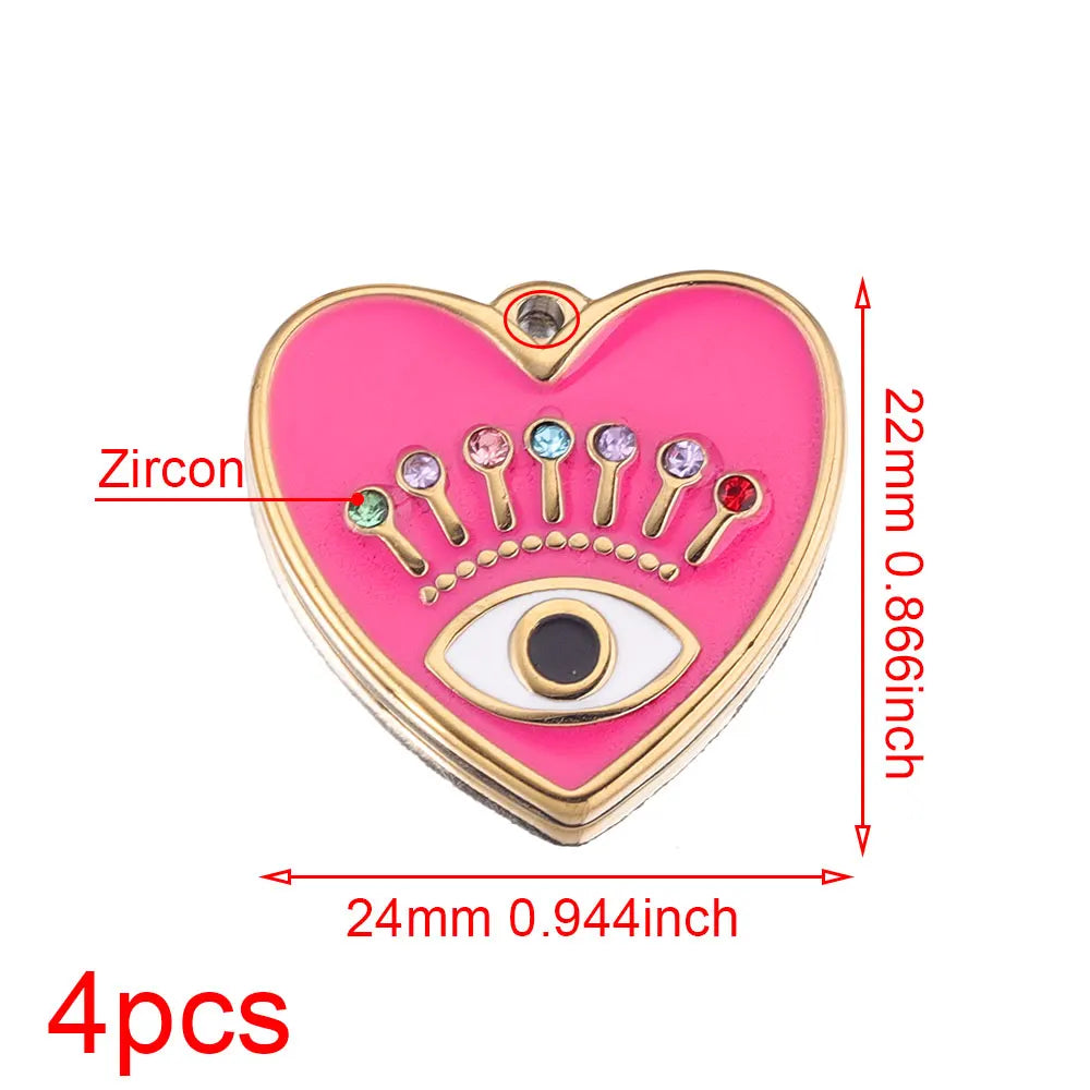 4pcs Stainless Steel Evil Eye Charms Heart Enamel