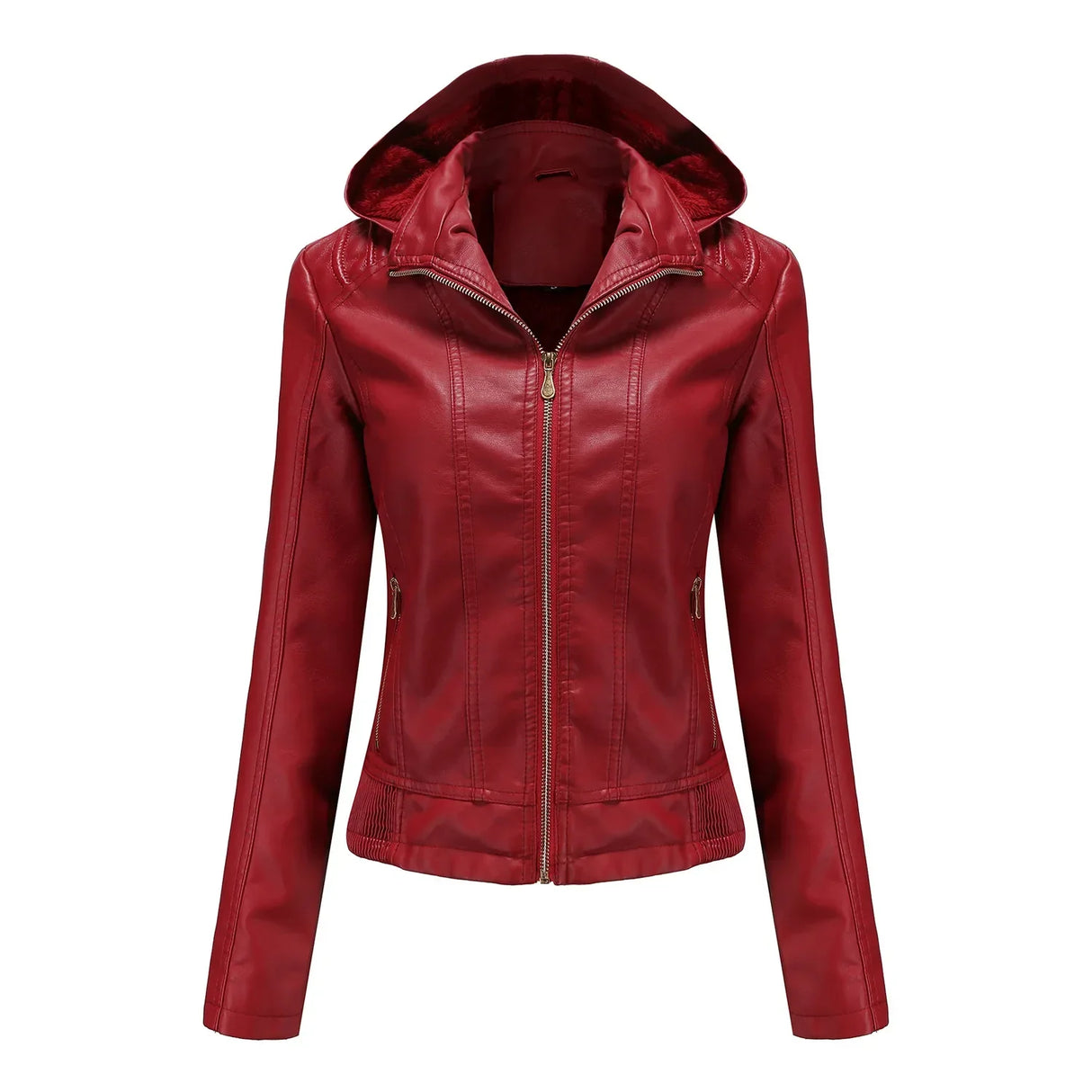Women's Moto Biker Zipper Jacket Hooded Faux Fur