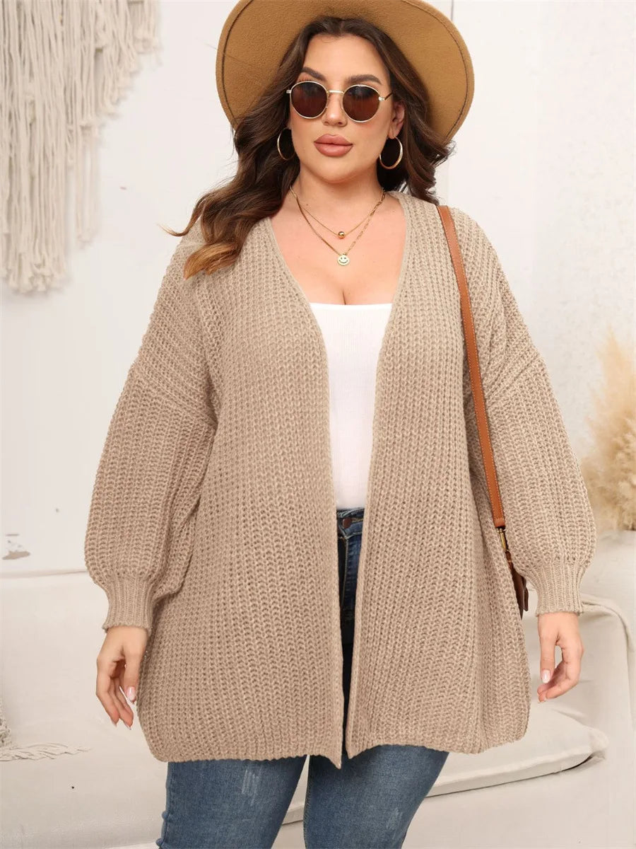 Plus Size Autumn Winter Midi Knitted Cardigan Women