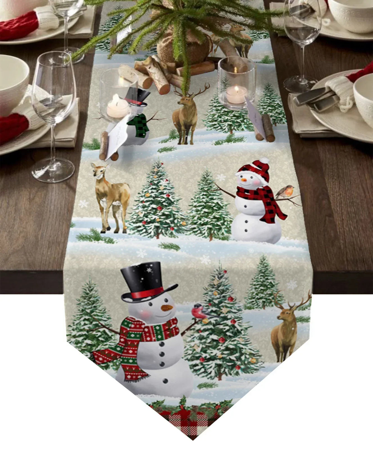 Christmas Snowflake Elk Linen Stain Resistant Table Runner