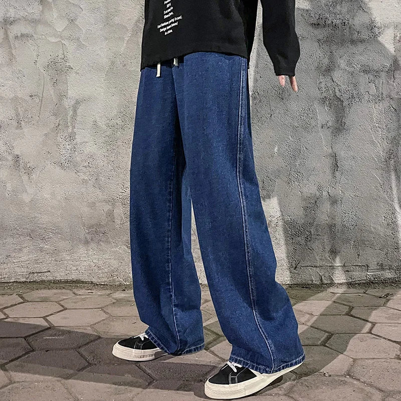Korean Fashion Men's Baggy Jeans Elastic Waist Classic