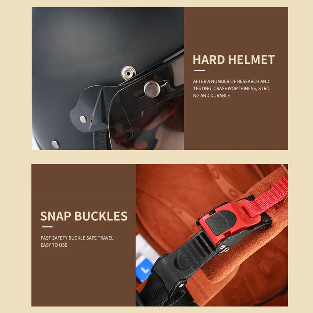 Men Women Retro Open Face 3/4 Motorcycle Helmet Motorbike Moto Motocross Vintage casco Cafe Racer DOT Approved Casque Capacete