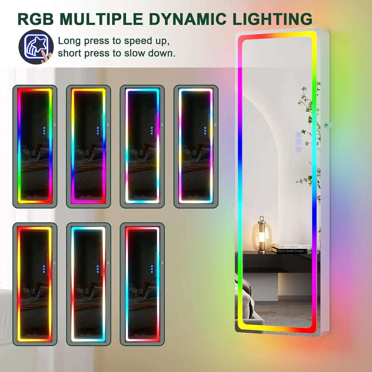 LED Mirror Jewelry Cabinet with RGB Lights,47.2" Wall