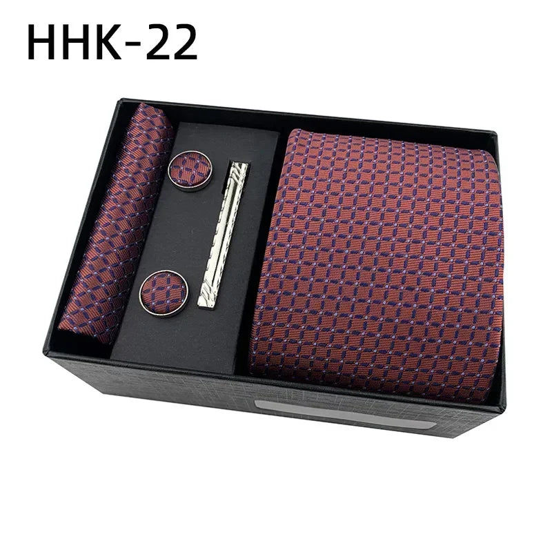 100Silk Feel Set Classic Ties for Men Kerchief