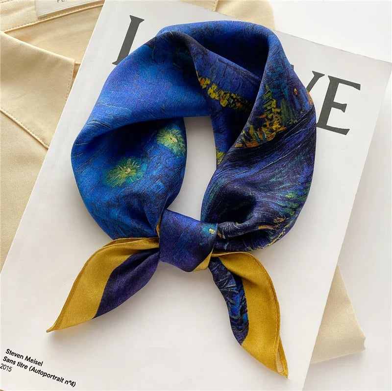 Natural Silk Scarf Women Design Print Foulard
