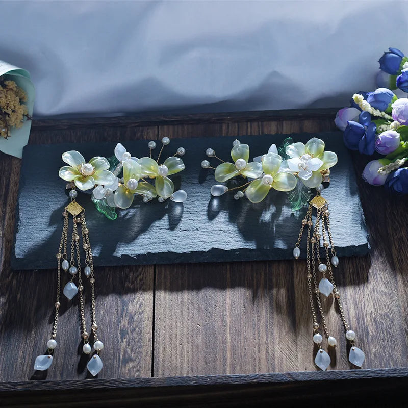 Chinese Hair Clips Girls Hanfu Hair Accessories Green