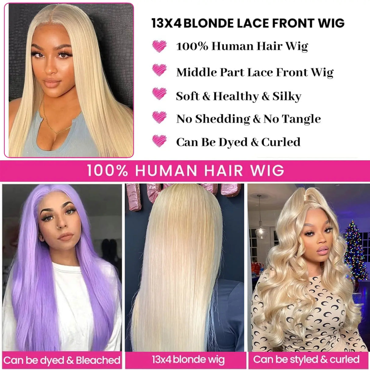 4x4 Lace Closure 613 Wig Straight Blonde Lace