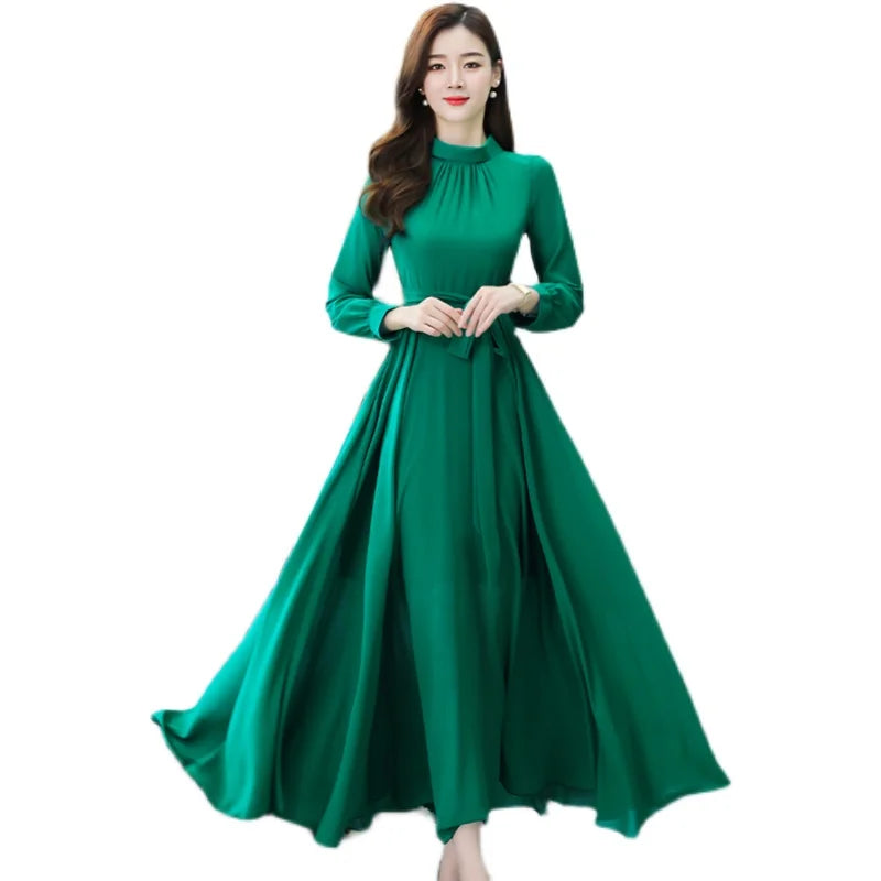 Plus Size Spring Autumn Women Maxi Dresses Female