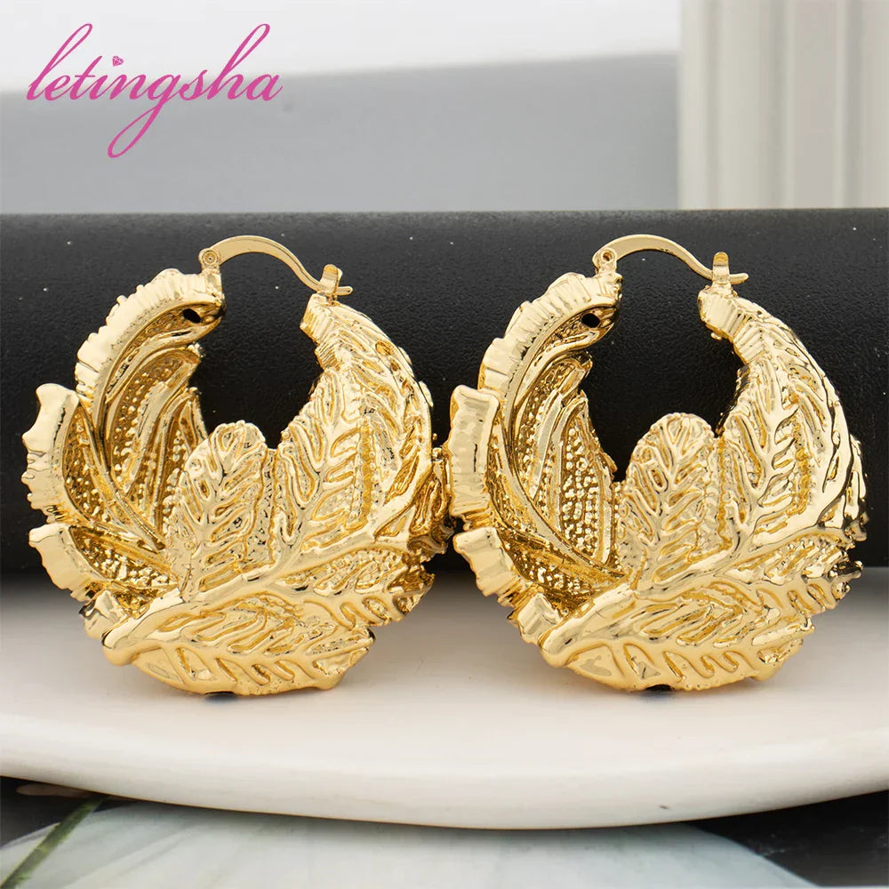 African Luxury 18K Gold Plated Earrings Dubai Hoop