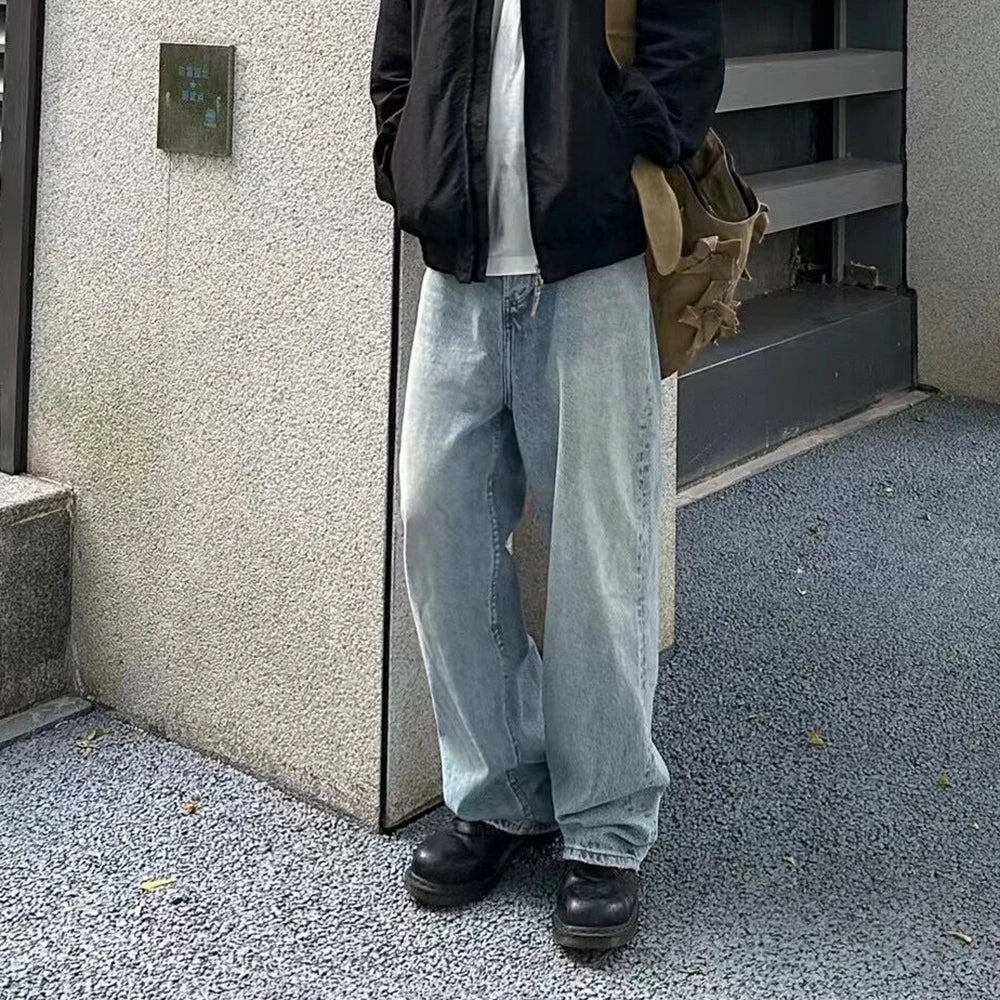 High Street Washed Blue Wide Leg Baggy Jeans