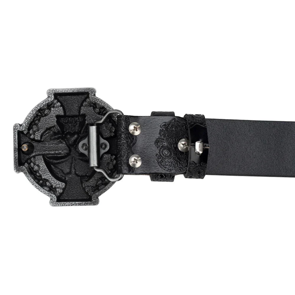 Skull Leather Belt Embossed Pattern Cowskin Fashion Buckle