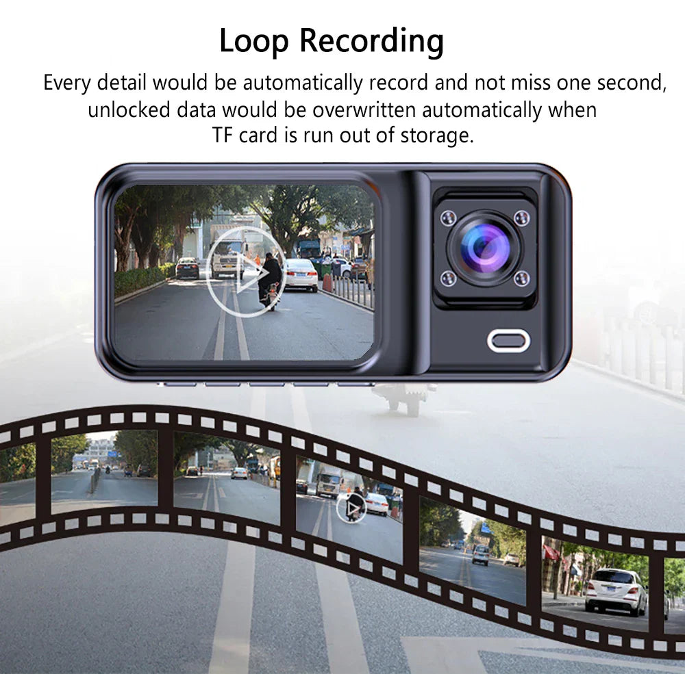 3 Channel Dash Cam for Cars Camera Black