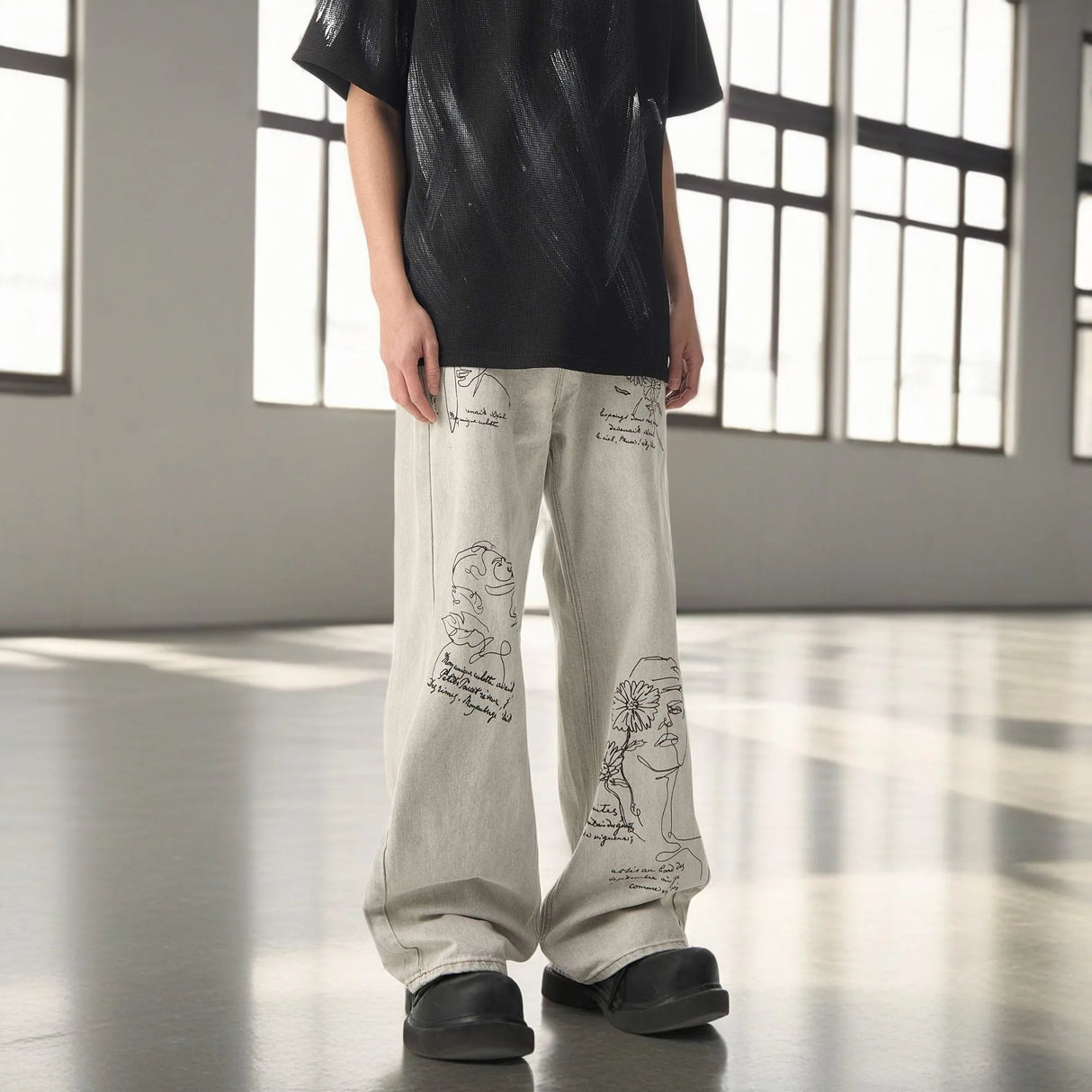 2024 Y2K Jeans Mens Hip Hop Embroidery Washed