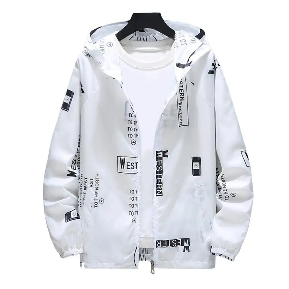 Men Windbreakers Hooded Jacket Zipper Closure Anti-UV Breathable