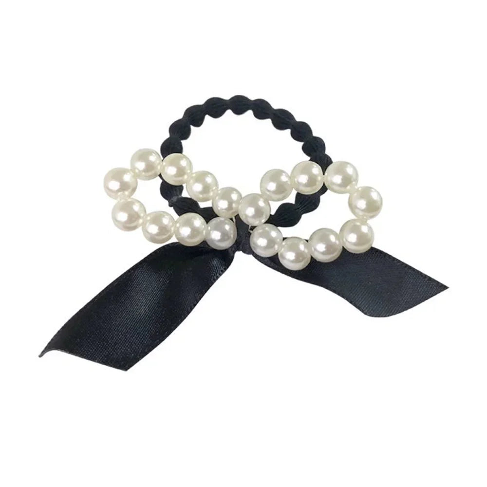 Fashion Seamless Black Hair Ties Rope Simple Pearl