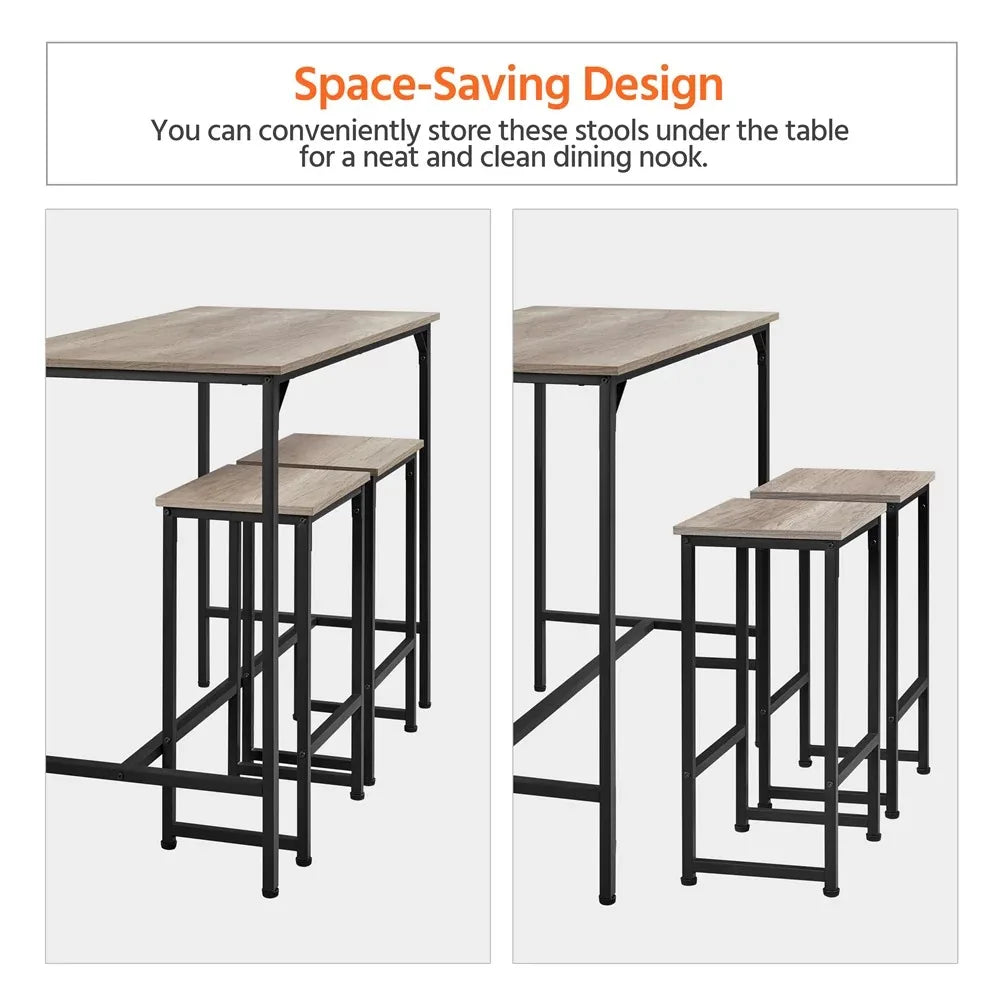 Dining/Bar/Kitchen Table Set with 2 Backless Stools, 35.4