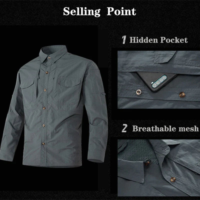 Mens Cargo Shirt Quick Drying Tactical Hiking Tops