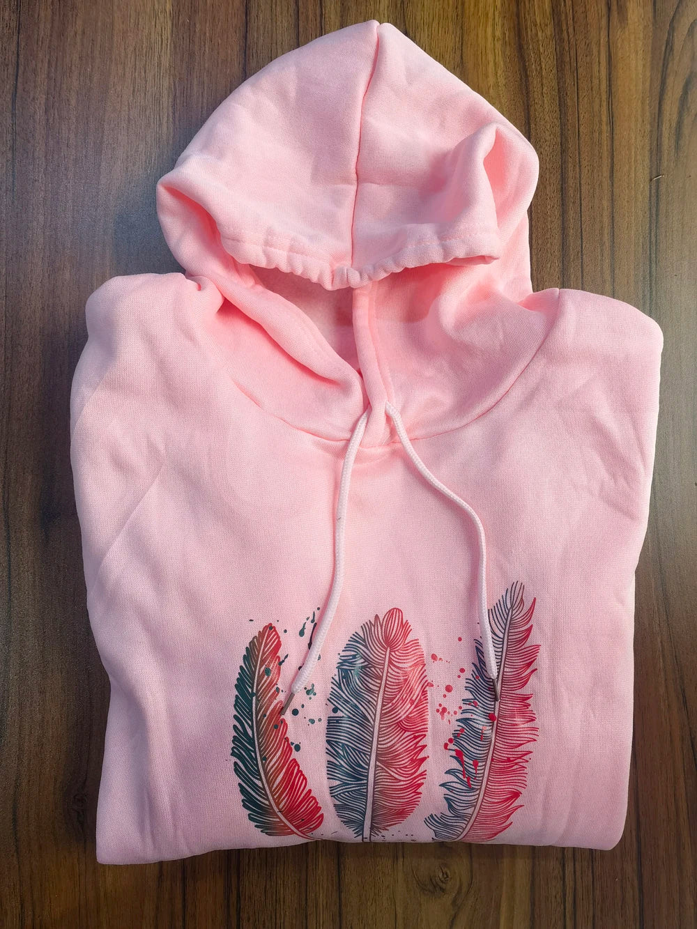 Plus Size Women Fashion Feather Printed Hoodies Autumn