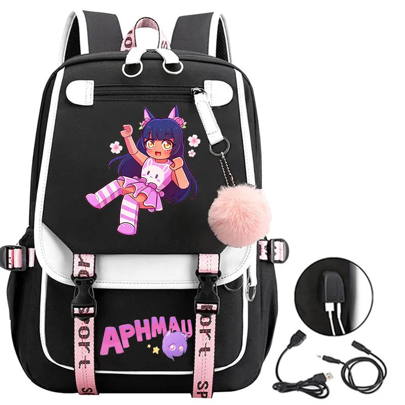 Fashion Aphmau Print Backpacks Teenage Usb Charging Rucksack