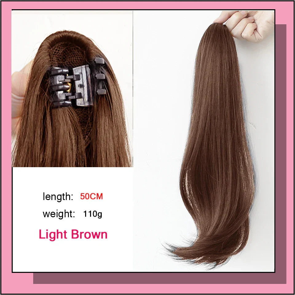 AS Long Wavy Straight Claw Clip On Ponytail