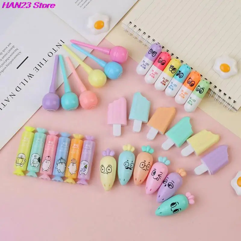 6Pcs/Lot Cute Cartoon Cat Highlighters School Office Stationery